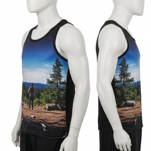 เสื้อกล้ามพิมพ์ลายระบายอากาศสำหรับผู้ชาย ผ้าโพลีเอสเตอร์ ดีไซน์แบบรีดร้อน น้ำหนักเบา เหมาะสำหรับใส่เล่นกีฬาหรือลำลองในฤดูร้อน ขายส่ง - Product Image 4