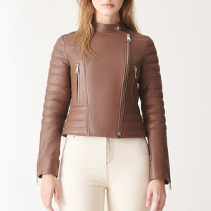 Chaqueta de Cuero para Motocicleta de Mujer, de Alta Calidad, OEM, Color Sólido, Talla Personalizada, Invierno, Cruda, Transpirable e Impermeable - Product Image 4