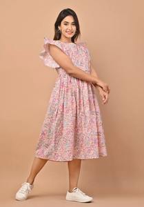 Vestido largo Floral con estampado de algodón hecho a mano indio, ropa de fiesta de mujer elegante con cintura Natural, regalo de novia personalizado, venta - Product Image 3