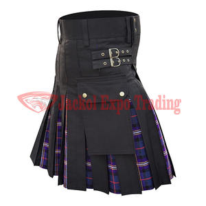 กระโปรงทรงสก็อตสำหรับผู้ชายทำด้วยมือทำจากผ้าฝ้ายสีดำทันสมัยอเนกประสงค์แบบไฮบริดพร้อมแผ่นผ้าตาหมากรุกขนาดทำด้วยมือ - Product Image 2