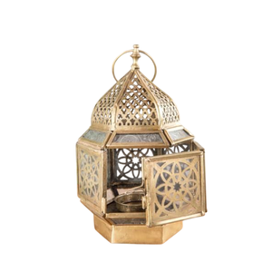 Designer <b>Glass</b> <b>Hanging</b> Lanterns With Gold Metal <b>Frame</b> Moroccan Candle Lantern for Home and Wedding Decorations - Product Image 1