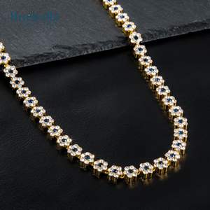 Collar de Cadena con Eslabones de Flores de Plata de Ley 925 de 10 mm con Piedras Azules Oscuras y Heladas, Chapado en Oro de 14K, Estilo Hip Hop para Hombre, Collares de Moissanita - Product Image 4