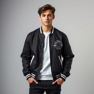 Custom Logo <b>Patches</b> Varsity Jacket: Wool Body, Leather Sleeves, New Style, Vintage Letterman, Thick Warm Quilting, - Product Image 6
