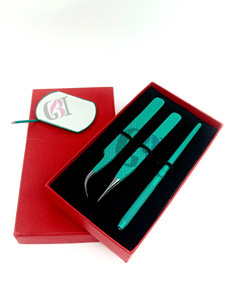 Professionnel nouveau revêtement en poudre de sirène droite pince à épiler d'extension de cils incurvée en acier inoxydable Logo personnalisé Instrument de beauté - Product Image 3