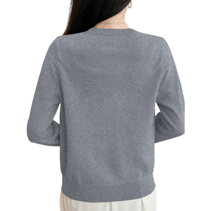 Cardigan simple en maille extensible pour femme, mélange Spandex/Polyester, col rond, boutonné, manches longues, veste courte, taille XL - Product Image 2