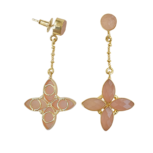 Boucles d'oreilles pendantes tendance en perles d'eau douce de forme marquise, plaquées or 14K/18K, en laiton, avec incrustation géométrique et sertissage clos, style calcédoine, pour femme - Product Image 2