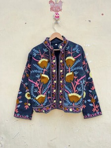 Blue Floral Embroidery Boho <b>Hippie</b> Suzani Winter <b>Jacket</b> New Collection Designer Coat Women Unisex Regular Gift Her - Product Image 5