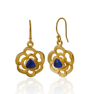 Pendientes colgantes de piedras preciosas de Calcedonia azul tinta chapados en oro Pendientes de gancho colgantes de moda Bohemia - Product Image 1