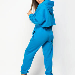 Algodón Poliéster Hecho Secado rápido Mujeres Recortadas Sudaderas con capucha Conjunto de manga larga Mujeres Recortadas Sudaderas con capucha Conjunto - Product Image 4