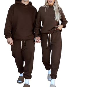 Survêtement unisexe en polaire Tech, sweats à capuche unis, survêtement uni 2 pièces, sport d'hiver pour couples personnalisé - Product Image 1