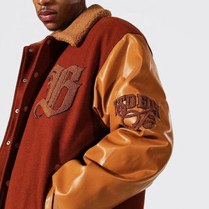 Chaqueta universitaria lisa en blanco con logotipo personalizado de fabricación OEM, chaqueta universitaria vintage con cadena de manga de cuero, Haus Industries - Product Image 5