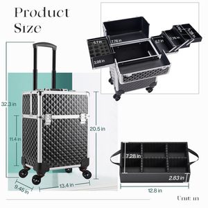 Maleta de Maquillaje Profesional con Ruedas, 4 Bandejas Extraíbles, Gran Capacidad, Carrito de Cosméticos para Salón, Peluquería, Técnico de Uñas - Product Image 6
