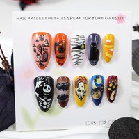 NBL-JX-226 Halloween 3D Bat Ghost Skull Embossed Press on Nails Reusable Full Cover False Nails 30PCS