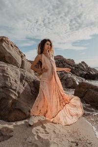 Robe longue bohème gris foncé / Cache-maillot de bain / Robe d'été tie-dye 100 % coton coupe trapèze formelle - Product Image 2