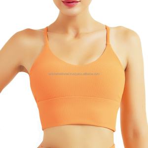 Chaleco deportivo a rayas de Color sólido, sin anillo de acero, conjunto de sujetador de Yoga sin costuras para niñas, ropa interior de talla grande para Fitness, correr, correa cruzada - Product Image 5