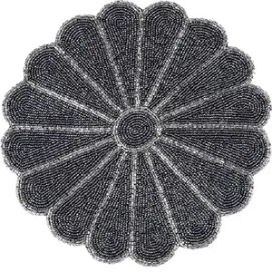 2023 Best Selling Product Black Glass Flower Shaped Placemat Indoor Outdoor Centre Dining Table Decorative Mat For Home