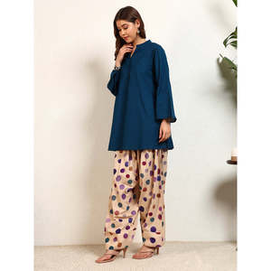 Ensemble coordonné DEEBACO pour femme, kurta en coton multi-tons unis à pois avec pantalon salwar longueur cheville, tenue occidentale - Product Image 3