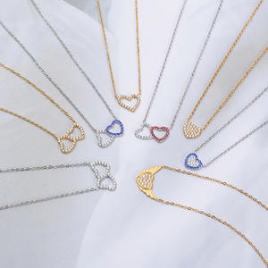 สร้อยคอจี้รูปหัวใจโปร่ง ประดับเพชรคิวบิกเซอร์โคเนีย ไม่หมอง ไม่เป็นสนิม กันน้ำ ทำจากสแตนเลส 316L เครื่องประดับแฟชั่น ขายส่ง - Product Image 2