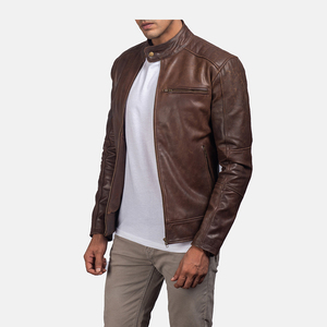 Chaqueta de cuero genuino duradera para hombre cuello alto impermeable y resistente al viento colores personalizables/logotipos venta al por mayor prendas de vestir exteriores de invierno - Product Image 3