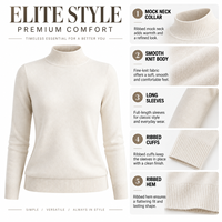Pull en laine 100% pour femme FNJIA, blanc, col montant, bordure côtelée, coupe slim, tricot doux, automne-hiver, tenue décontractée de bureau pour femmes