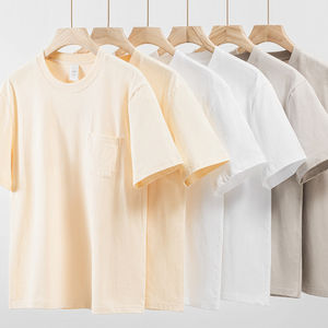 Camiseta blanca de gran tamaño para hombre de marca de diseño personalizado de fabricante, Camiseta 100% de algodón con cuello redondo y hombros caídos para hombre con bolsillo - Product Image 3