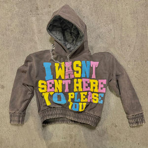 Sweat à capuche double épaisseur à impression bouffante personnalisée pull-over taille serrée sweat-shirt en polaire lourd sweats à capuche courts pour hommes - Product Image 3