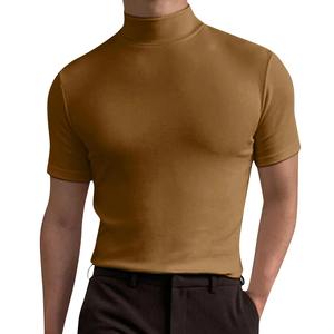 Men's Casual Slim Turtleneck Short Sleeve T-shirts Summer Base <b>Tshirts</b> Pattern 100% Polyester Solid Color Summer Male Jersey - Product Image 4
