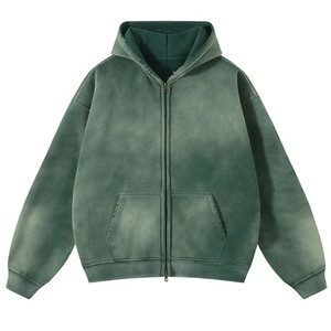 Venta al por mayor streetwear peso pesado 400GSM Sudadera con capucha de gran tamaño sin cuerda sudaderas con capucha vintage lavado ácido desteñido Sudadera con capucha de los hombres - Product Image 1
