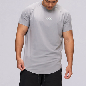 Venta al por mayor de ropa deportiva que absorbe la humedad Flexible Muscle Tee Seamless Gym T-shirts Scoop Hem Sport T Shirt para hombres con Split - Product Image 1