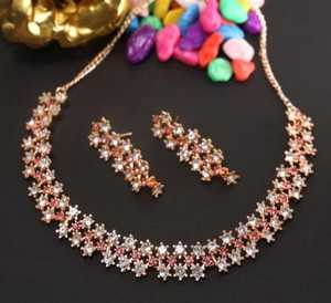 Ensemble de bijoux de mode indien traditionnel rose or argent plaqué cuivre pour femmes et filles comprend collier et accessoires - Product Image 2