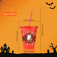 Gobelet en plastique 16oz à logo personnalisé, motif Sugar Skull et paillettes, pour le Jour des Morts et Halloween, réutilisable, avec couvercle et paille, vente en gros usine
