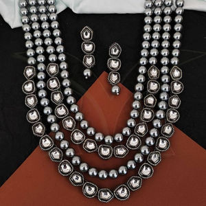 Kundan-collar largo pesado, cuentas de rodio negro - Product Image 1