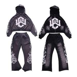 Conjunto Deportivo Personalizado de Moda Urbana 100% Algodón con Pedrería, Nueva Llegada 2026, Sudadera con Capucha y Pantalones para Hombre, Calidad Premium, Cómodo - Product Image 1