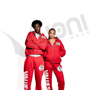 Chándal de invierno lavado con ácido unisex, conjunto de 2 piezas, bordado desgastado personalizado, pantalones acampanados desteñidos al sol, respetuoso con el medio ambiente para hombres - Product Image 1