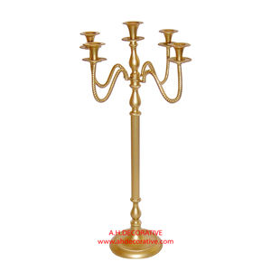 Gold <b>Table</b> Centerpieces 5 Arm <b>Tall</b> Crystal Wedding Candelabra in Gold Finished Elegant Design Aluminum Handmade Candelabra - Product Image 2