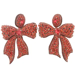 Trusted Supplier Selling Orange Color Hand Embroidered Bow Shape Drop Earrings for Women's Girls | Customization Available