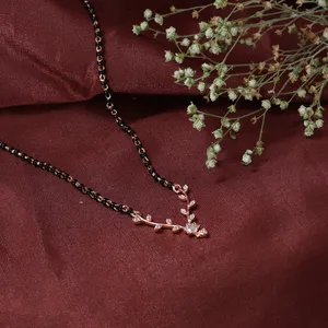 Collar nupcial vintage de aleación chapado en oro rosa con cadena de cuentas negras y acento de circonita cúbica - Product Image 4