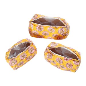 Ensemble 3 pièces indien fait à la main kit cosmétique matelassé trousse de toilette meilleure qualité bloc floral imprimé en gros coton trousse de maquillage - Product Image 3