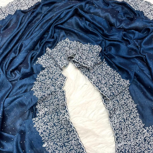 Diseñador indio último suave Vichitra seda Sari exclusivo fiesta boda desgaste Sari para mujer chica Jari trabajo color azul Sari - Product Image 1