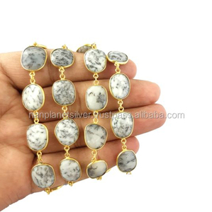 Pierre précieuse multicolore véritable taille 15-20mm plaqué or connecteur de lunette chaîne laiton métal pierre précieuse chaîne de lunette - Product Image 4