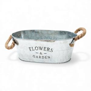 Jardinières en métal galvanisé à motif ondulé avec poignées en bois, seaux décoratifs rustiques pour fleurs de jardin en extérieur - Product Image 2