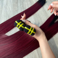 Cheveux humains vietnamiens ombrés bordeaux, dentelle transparente SDD, lisses comme des baguettes, prix de gros