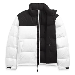 Men's White <b>Black</b> Color Block <b>Puffer</b> Jacket Stand Collar Zipper Closure Windproof Polyester Winter Casual Style Thick Filled - Product Image 4