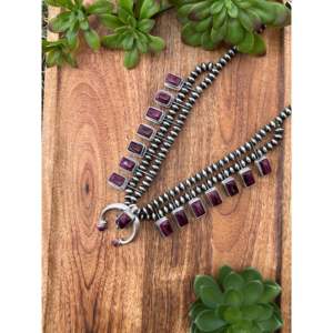 Purple Spiny Oyster <b>Shell</b> Sterling Silver Squash Blossom Necklace Flower Design Wedding Gift Chain - Product Image 3