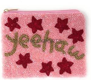 Handmade Bridal White with gold letters and Lips on <b>top</b> Beaded Coin Purse Bride Mini Zipper Pouch - Product Image 2