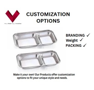 Assiette rectangulaire en acier inoxydable de qualité supérieure, petite, avec 2 sections, assiette à collation, assiette à compartiments, assiette 2 en 1 en acier inoxydable - Product Image 3