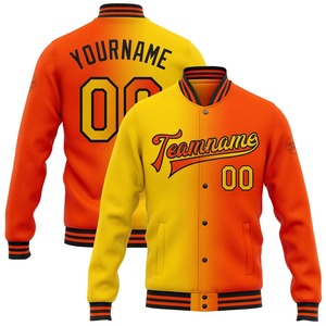 Vente en gros dans l'industrie directe de bombardiers d'hiver décontractés personnalisés jaune-noir orange veste de mode dégradée Letterman Varsity à snap complet - Product Image 1