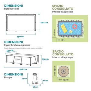Intex blu 450x220x84cm piscina rettangolare fuori terra con pompa filtrante 2.006l/h per il tempo libero estivo giardino familiare - Product Image 2