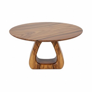 Table basse ronde en bois de noyer au design vintage avec base unique découpée, meuble d'appoint pour salon, prix le plus bas - Product Image 1