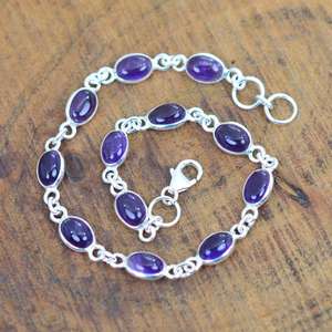 Bracelet ajustable en argent sterling 925 avec améthyste violette ovale, fait main, luxe, certifié GIA, plaqué platine, pour femme - Product Image 1